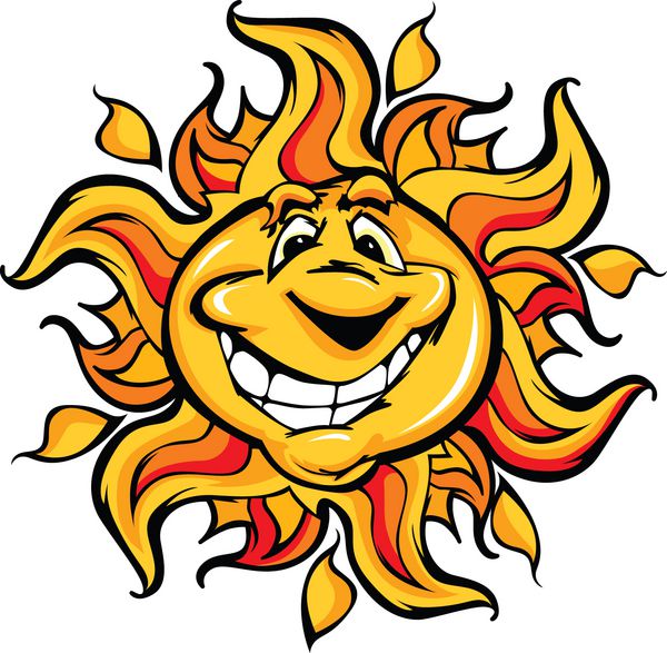تصویر وکتور کارتونی یک خورشید شاد تابستانی خندان