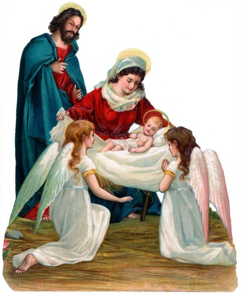 یک تصویر قدیمی از جشن تولد کریسمس با فرشتگان حدود 1896