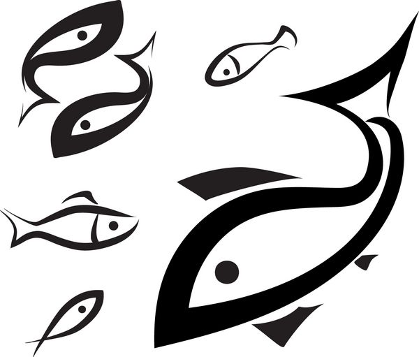 مجموعه نماد ماهی آرم مانند طرح در خطوط سیاه ساده