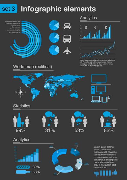 اینفوگرافیک نمادها و عناصر برای گزارش های تجاری و مالی آمار نمودار نمودار