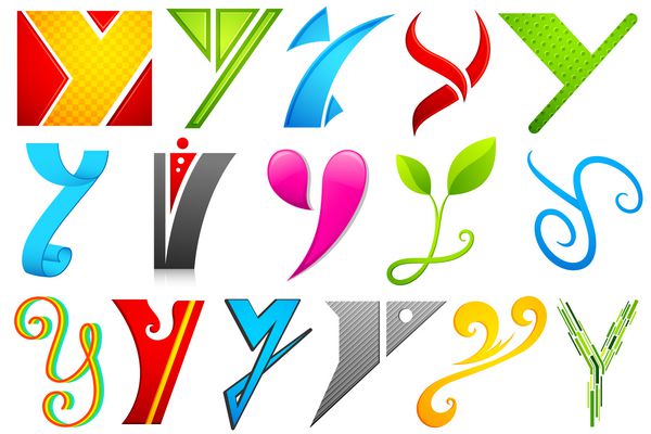 تصویر مجموعه ای از نمادهای مختلف لوگوی رنگارنگ برای الفبای y
