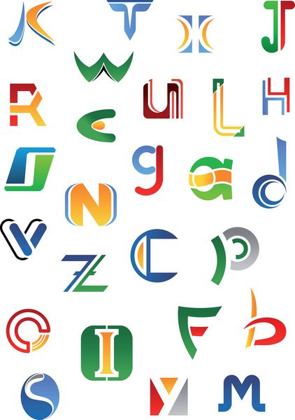 حروف الفبا و نمادها از a تا z برای طراحی مانند لوگو نسخه jpeg نیز در گالری موجود است