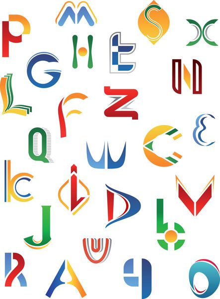 حروف الفبا و نمادهای جدا شده در پس زمینه سفید از a تا z مانند آرم نسخه jpeg نیز در گالری موجود است
