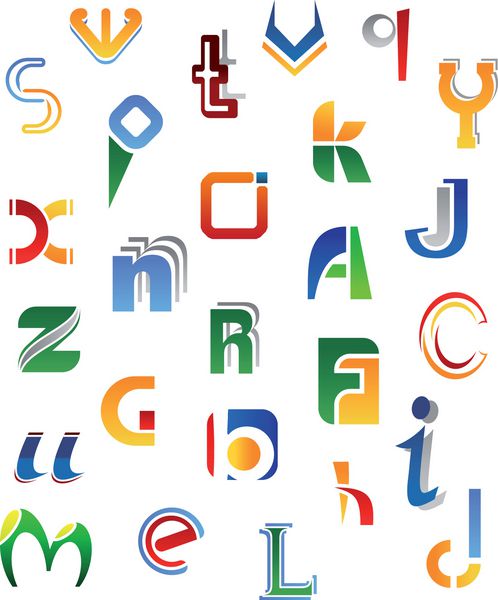 مجموعه ای از نمادهای الفبای کامل از a تا z جدا شده در پس زمینه سفید مانند آرم نسخه jpeg نیز در گالری موجود است