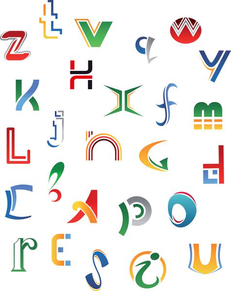 مجموعه ای از نمادها حروف و نمادها برای طراحی الفبا مانند لوگو نسخه وکتور نیز در گالری موجود است