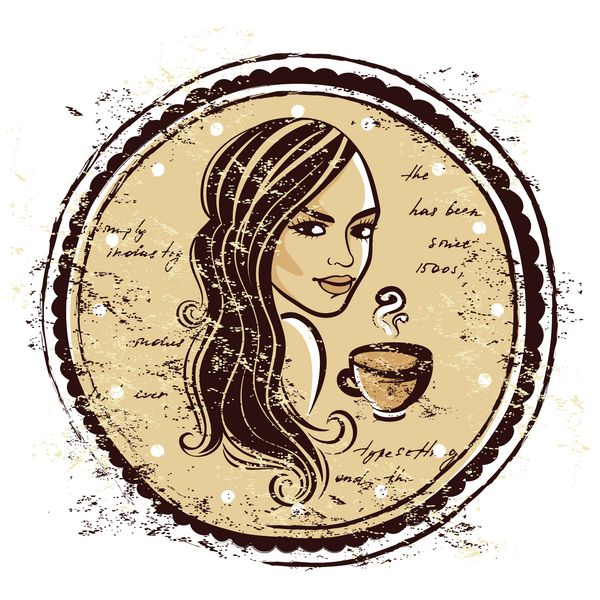 تصویر قدیمی با قهوه و یک دختر