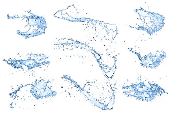 مجموعه پاشش آب با وضوح بالا جدا شده در پس زمینه سفید