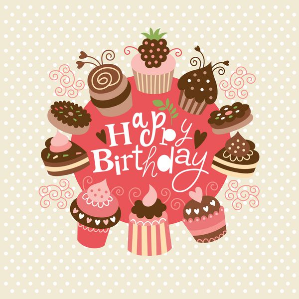 کارت تبریک تولد با کیک های کوچک زیبا