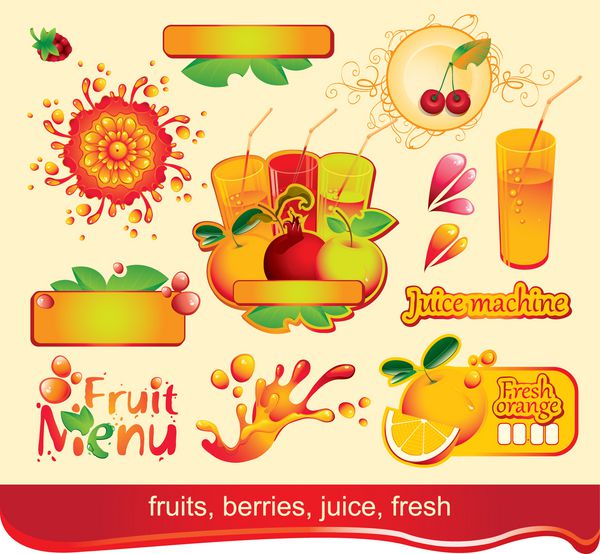 مجموعه ای از عناصر طراحی روی آب میوه میوه