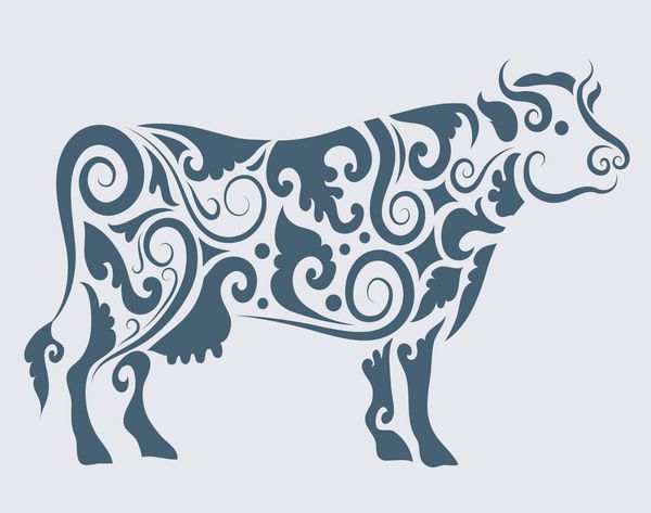 وکتور زیور گاو نقاشی گاو با تزئینات گل برای هر طرحی که می خواهید استفاده کنید