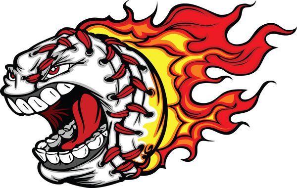 تصویر وکتور کارتونی بیسبال شعله ور با f angry
