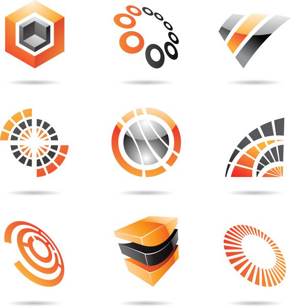 نمادهای مختلف انتزاعی نارنجی جدا شده در پس زمینه سفید