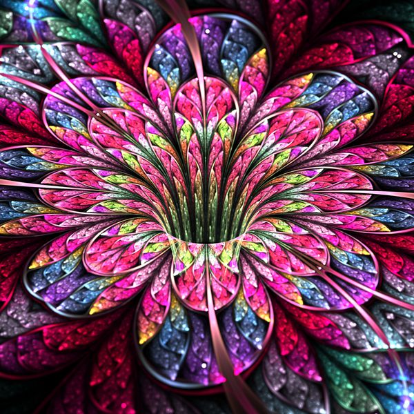 گل رنگارنگ و روشن طراحی هنری فراکتال مدرن