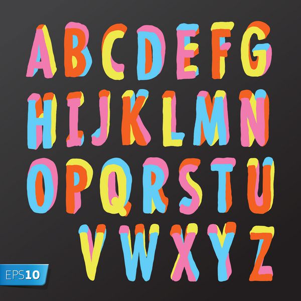 طراحی حروف الفبا به سبک رنگارنگ وکتور
