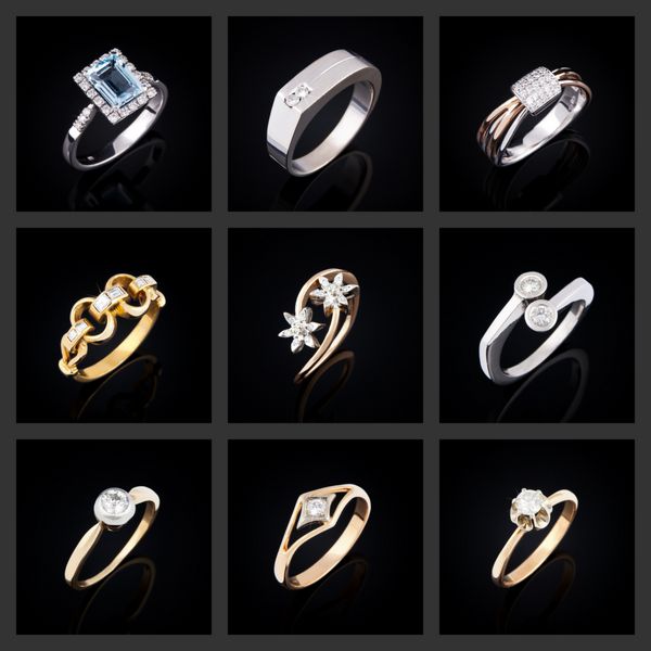مجموعه ای از حلقه های الماس در زمینه مشکی