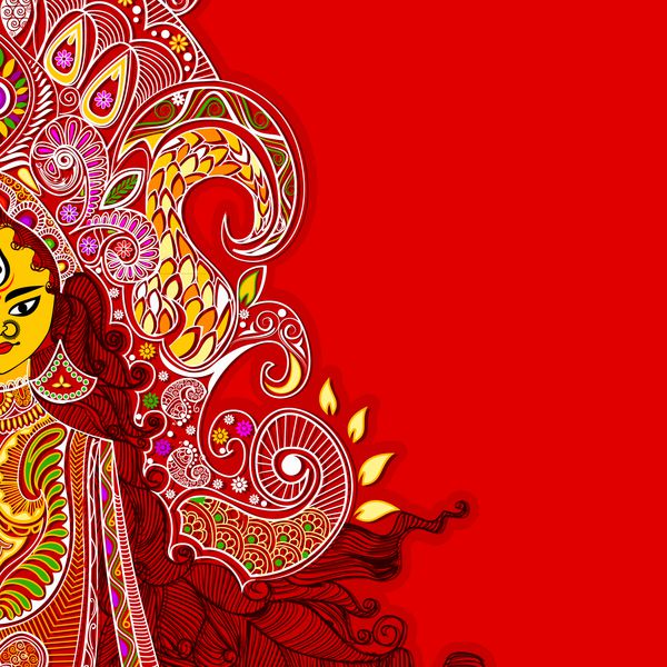 تصویر الهه دورگا رنگارنگ در برابر پس زمینه انتزاعی