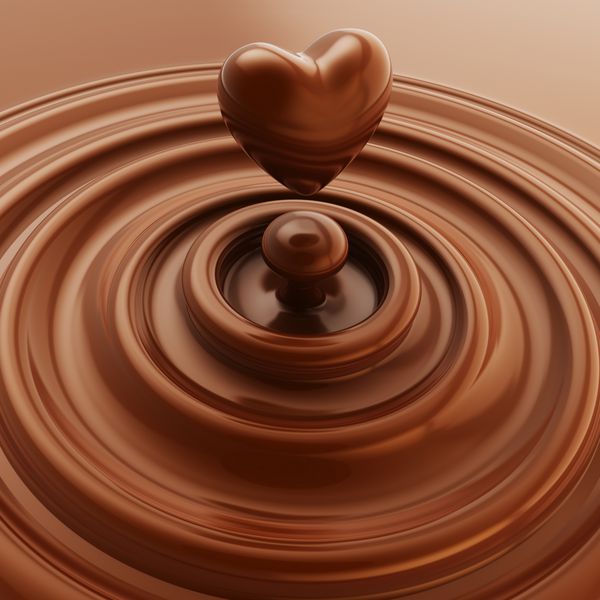 نماد قلب شکلاتی تیره به عنوان تصویر پس زمینه قطره مایع