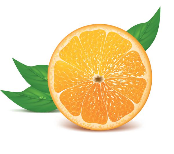 نیمه آبدار پرتقال با برگ