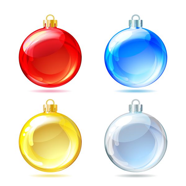 مجموعه ای از توپ های کریسمس براق در پس زمینه سفید وکتور