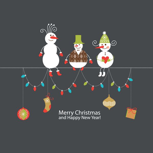 کارت تبریک کارت کریسمس با آدم برفی های زیبا