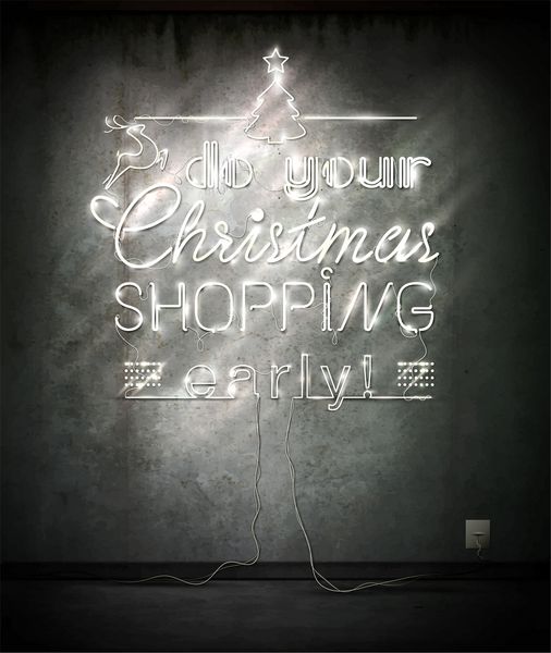 خرید کریسمس خود را زود انجام دهید تابلوی نئونی روی دیوار قدیمی وکتور