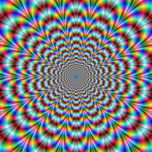 تصویر انتزاعی دیجیتالی خم کننده چشم روانگردان با طرح روانگردان ضربان دار در رنگ های آبی قرمز سبز