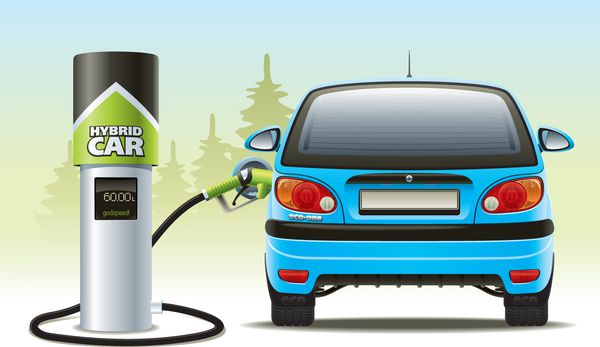 شارژ مجدد خودروی هیبریدی تصویری از سوخت گیری خودرو با سوخت موتور هیبریدی برای سوخت گیری خودرو