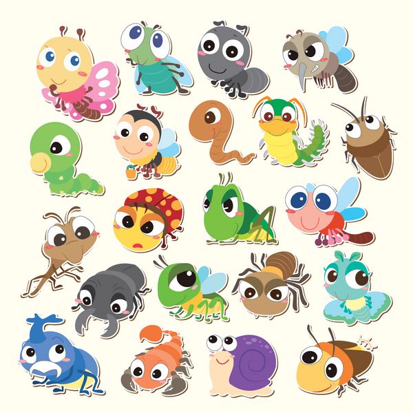 مجموعه ای از حشرات کارتونی زیبا