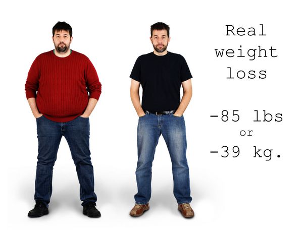قبل و بعد از ss واقعی 85 پوند یا 39 کیلوگرم کاهش وزن توسط یک مرد سفیدپوست ریش دار میانسال عالی برای مفهوم سلامتی و تناسب اندام