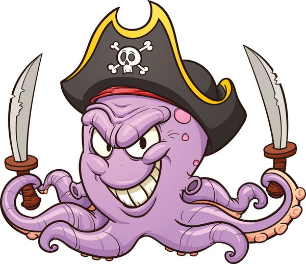 اختاپوس دزد دریایی کارتونی وکتور وکتور کلیپ آرت با شیب های ساده همه در یک لایه