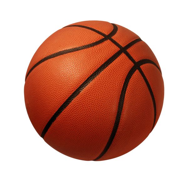بسکتبال جدا شده در زمینه سفید به عنوان نماد ورزش و تناسب اندام یک فعالیت اوقات فراغت تیمی با دریبل زدن و پاس کردن توپ چرمی در مسابقات مسابقات