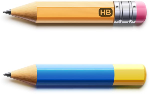 وکتور از دو مداد با جزئیات تیز شده جدا شده در زمینه سفید
