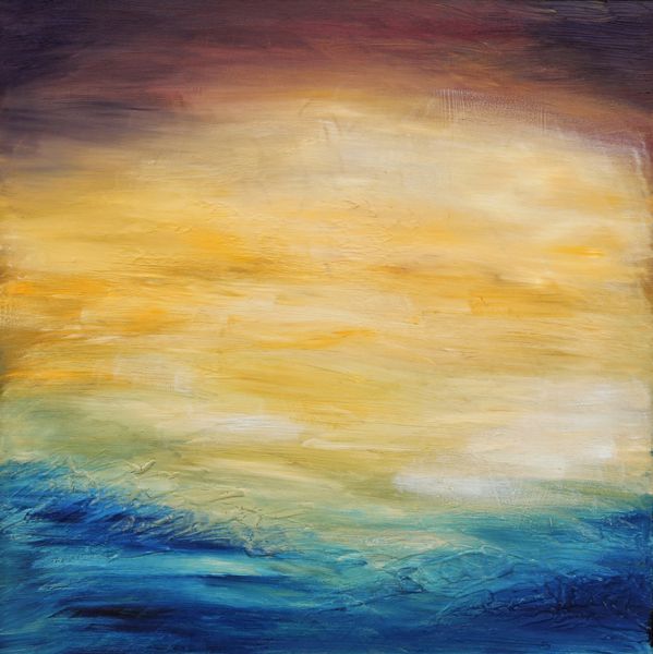 پس‌زمینه بافت‌دار انتزاعی زیبا از آسمان غروب عصر بر فراز اقیانوس نقاشی اصلی رنگ روغن روی بوم