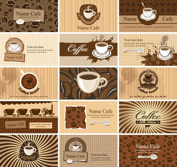 مجموعه کارت ویزیت روی قهوه
