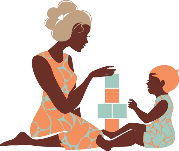 سیلوئت زیبای مادر و نوزاد با اسباب بازی روز مادر مبارک