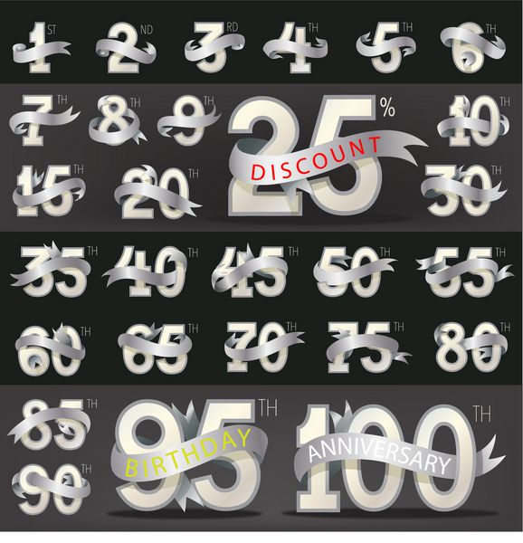 مجموعه ای از اعداد با روبان شیک برای تولد سالگرد unt و پیام های دیگر