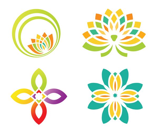 مجموعه ای از چهار عنصر طرح گل برای طراحی لوگو