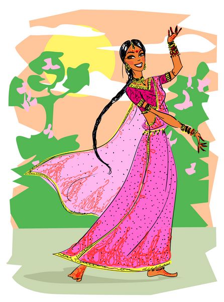 زن رقصنده هندی دختر هندی نقاشی شده با دست طرح