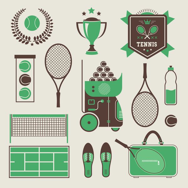 وکتور از نمادهای مختلف تنیس تلطیف شده