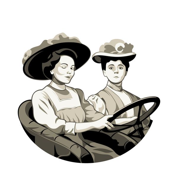 زنان رانندگی قدیمی در ماشین باز ایزوله