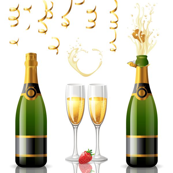 بطری باز و بسته شامپاین استریمر طلایی و 2 لیوان پر قسمت 10