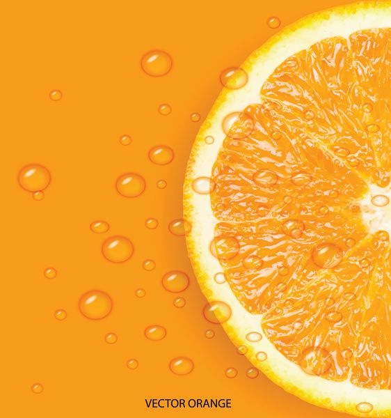 میوه نارنجی با پس زمینه قطرات آب وکتور