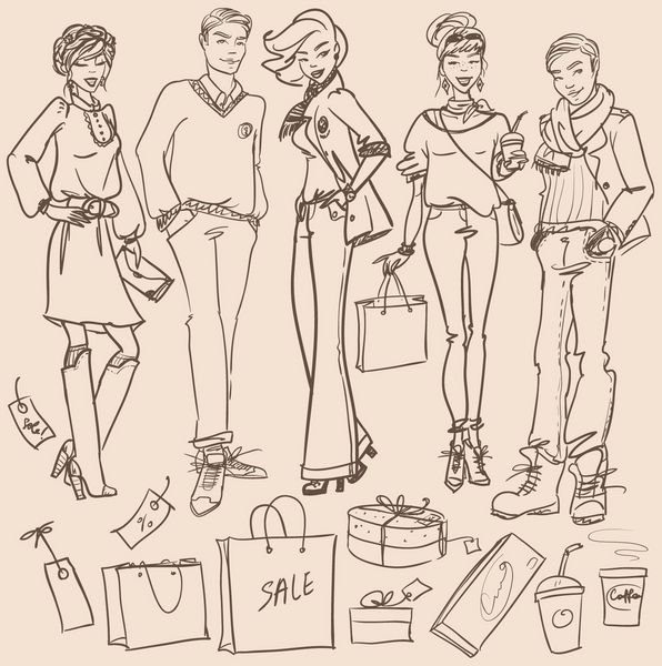 زنان و مردان جوان با کیسه های خرید ابله خرید طرح