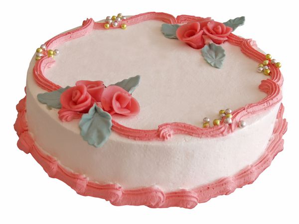 کیک جشن زیبا با گل رز قرمز مارزیپان ایزوله