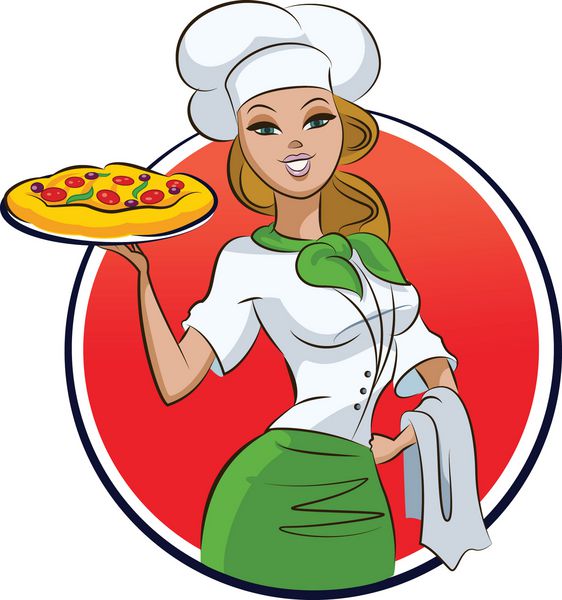 پیتزاپز زن وکتور جدا شده در پس زمینه سفید