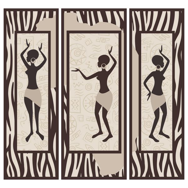 عکس وکتور زن رقصنده آمریکایی آفریقایی تبار در پس زمینه پوست گورخر سه گانه