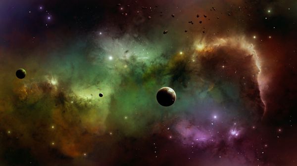 زیبایی خیالی ستاره های سحابی رنگارنگ سیارات و کیهان