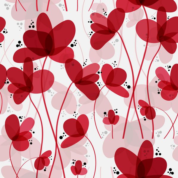 الگوی بدون درز زیبا با گل های قرمز انتزاعی برای طراحی شما