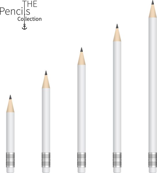 مداد نقره با طول های مختلف در زمینه سفید وکتور
