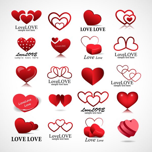 مجموعه آیکون های قلب - جدا شده در پس زمینه خاکستری - تصاویر وکتور طرح گرافیکی قابل ویرایش برای طرح شما لوگوی قلب